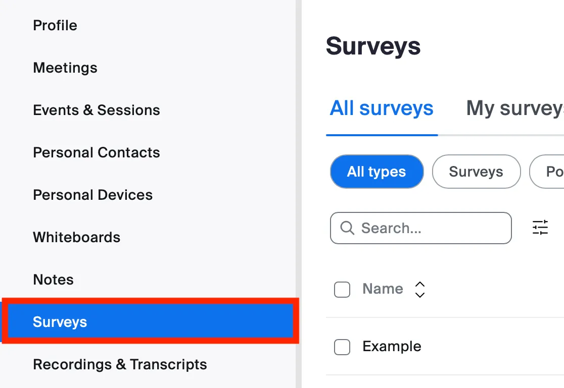 the Surveys tab